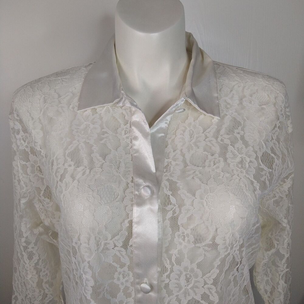 Vintage Victoria's Secret Gold Label Lace Satin Sleep Shirt Nightgown Sz S White